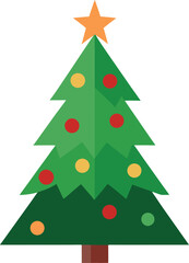 Stylized Christmas Tree Illustration with Star Topper and Colorful Ornaments