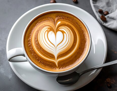 Latte art heart design on a coffee cup