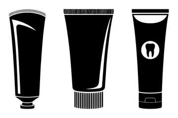 Three Black Toothpaste Tubes with Different Designs on White Background