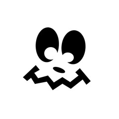 Funny spooky Halloween face with big cartoon eyes, oval nose, and jagged smiling mouth. Ideal for party designs, decorations, icons, or playful horror themes.