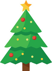Stylized Christmas Tree Illustration with Star Topper and Colorful Ornaments
