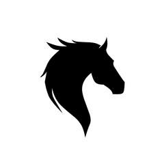 Black silhouette illustration of a horse head in profile view with flowing mane, symbolizing strength, elegance, and freedom.