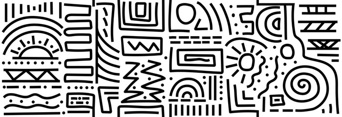 Abstract geometric shapes on a white background. Tribal ornament on a seamless background. Navajo design element for fabric, wallpaper and wrapping paper.