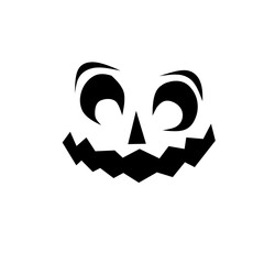 A joyful black silhouette of a jack-o-lantern face with large, round eyes and a wide, jagged smile, perfect for Halloween themes.