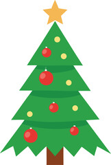 Stylized Christmas Tree Illustration with Star Topper and Colorful Ornaments
