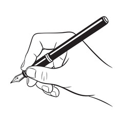 Hand Holding Fountain Pen For Writing, Note Taking, And Classic Stationery Illustration