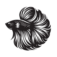 black and white betta fish logo vector