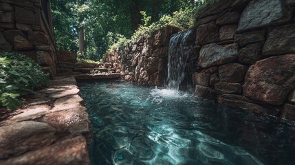 Serene Waterfall Cascading Over Stone Walls A Stunning Display of Natures Power and Beauty