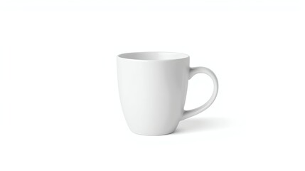 Obraz premium Minimalist white ceramic coffee mug isolated on plain background, perfect for branding, mockups, or design presentations. Sleek, modern, and clean style.