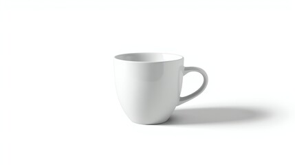 Obraz premium Minimalist white ceramic coffee mug isolated on plain background with soft shadow, ideal for branding, advertising, or product mockups in modern design projects.