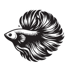 black and white betta fish logo vector