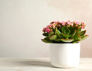 Potted succulent with pink flowers