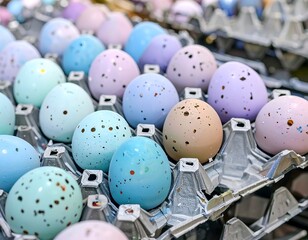 Pastel eggs in a carton