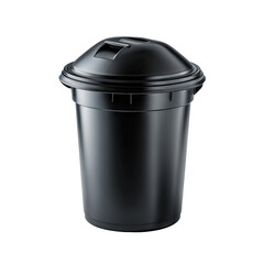 Black plastic trash can with a lid