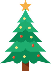 Stylized Christmas Tree Illustration with Star Topper and Colorful Ornaments