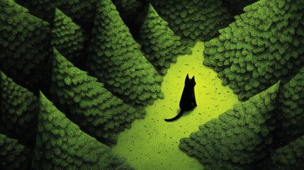 Black Cat Silhouette in a Forest Clearing