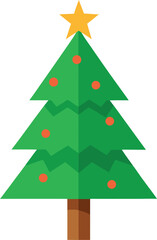 Stylized Christmas Tree Illustration with Star Topper and Colorful Ornaments