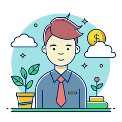 Business growth and financial success with a young professional