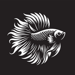black and white betta fish logo vector