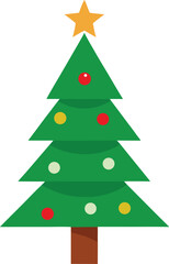 Stylized Christmas Tree Illustration with Star Topper and Colorful Ornaments
