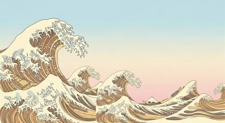 Colorful pastel Japanese-style wave background/カラフルなパステル調の和風波背景
