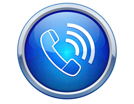 Blue phone icon, metallic frame, call button - Powered by Adobe