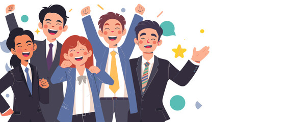 歓喜するビジネスパーソン集合イラスト