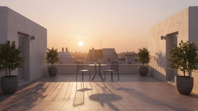 Sunrise rooftop terrace scene
