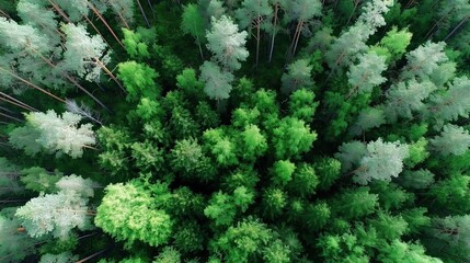 Stunning Aerial View of Lush Green Forest Canopy with Varying Shades and Textures Evoking Serenity