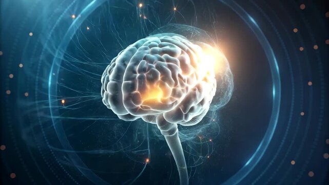 Brain Activity Visualization: A stunning visualization of the human brain, highlighting neural pathways and active areas with vibrant light and detailed textures.