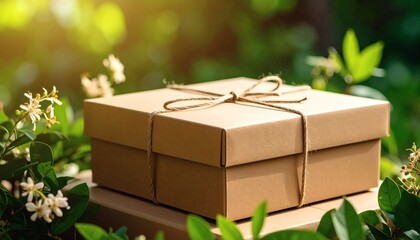 Eco-friendly Gift Box with Twine & Flowers, Natural Spring Present