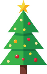 Stylized Christmas Tree Illustration with Star Topper and Colorful Ornaments