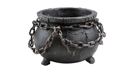 Halloween cauldron with chains isolated on transparent background
