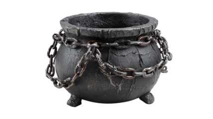 Halloween cauldron with chains isolated on transparent background