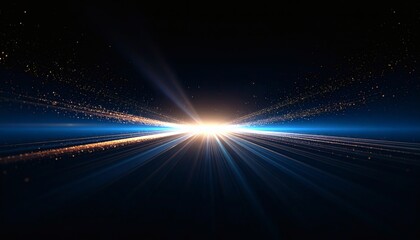 Futuristic Light Speed Warp Tunnel with Golden Particles