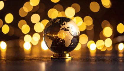 Glowing Earth Globe with Bokeh Lights, Global Connection