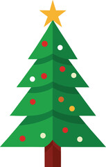 Stylized Christmas Tree Illustration with Star Topper and Colorful Ornaments