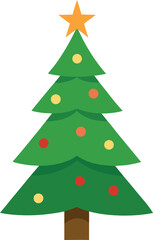 Stylized Christmas Tree Illustration with Star Topper and Colorful Ornaments