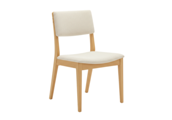 Isolated chair with light wood frame and soft cream upholstery for home or office setting