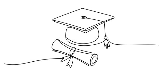 Academic achievement graduation cap and rolled diploma certificate with tassels artistic sketch symbolizing success and education vector
