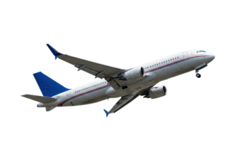 Isolated Airbus airliner in flight for commercial airline or passenger jet travel concept