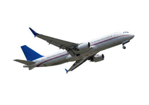 Isolated Airbus airliner in flight for commercial airline or passenger jet travel concept
