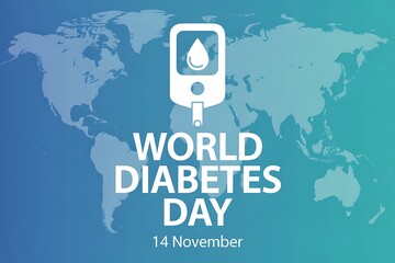 World diabetes day graphic with blood glucose meter icon and world map