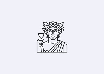 A geometric style line art logo of Dionysus, symbolizing wine, festivity, and creativity