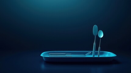 Dental Tools in a Tray: A Minimalist Blue Studio Shot