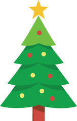 Stylized Christmas Tree Illustration with Star Topper and Colorful Ornaments
