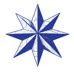 Obraz premium Blue eight pointed star illustration with rustic and textured style on white background