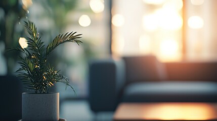 Serene Sunset Glow: Indoor Plant in a Modern Setting