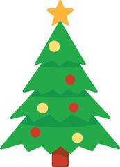 Stylized Christmas Tree Illustration with Star Topper and Colorful Ornaments