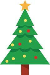Stylized Christmas Tree Illustration with Star Topper and Colorful Ornaments